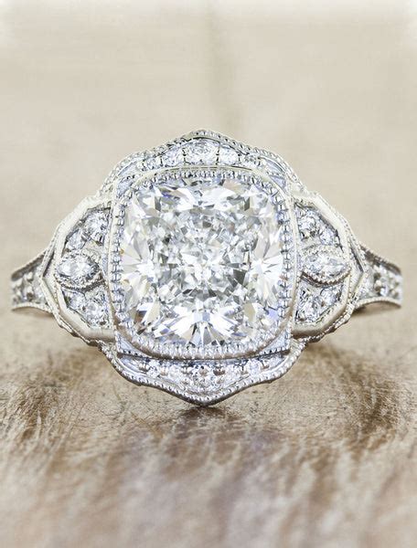 Paulina Petal Halo Cushion Cut Diamond Ring Vintage Inspired Ken And Dana