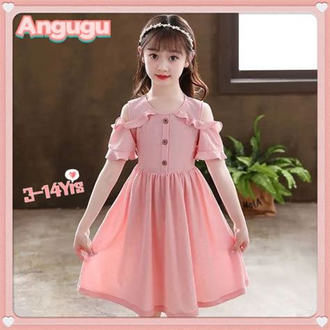 Angugu 2023 New Dress For Kids Girls Summer Fashion Korean Leaky