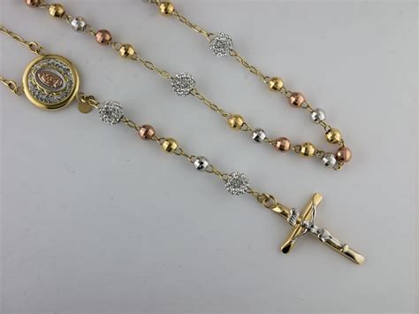Gold Rosary Necklace With Tricolor 14k Gold Rosary Beads Etsy