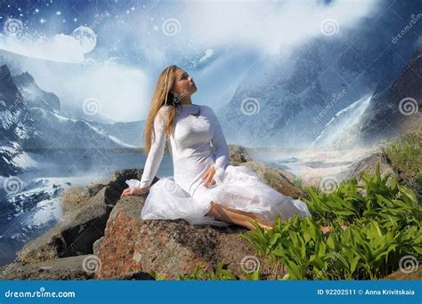 Girl In A White Dress At Lake Stock Image Image Of Face Model 92202511