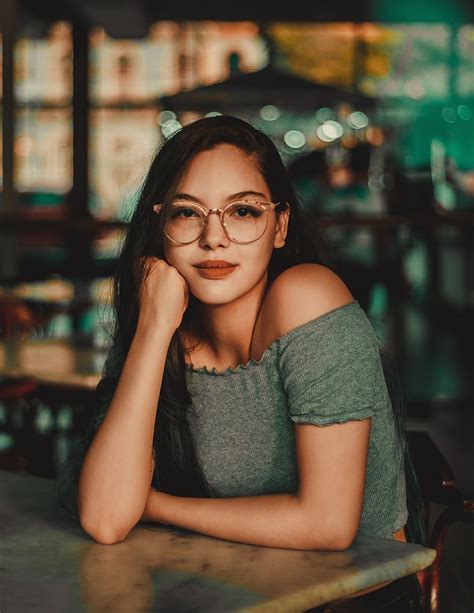 Hd Wallpaper Woman Wearing Eyeglasses Sitting Beside Table Bar