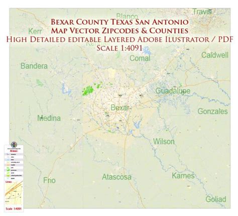 Bexar County San Antonio Texas Us Pdf Map Vector Exact Area Plan High