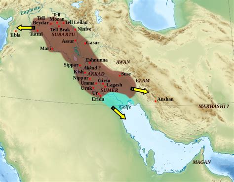 Map Of The Akkadian Empire Brown And The Directions In Which Military