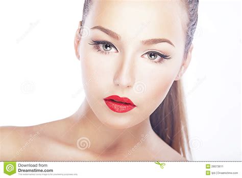 Beauty Fresh Woman Face Red Lips Natural Clean