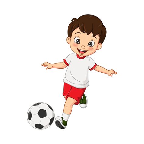 Premium Vector Cartoon Little Boy Playing Football