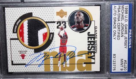 Check spelling or type a new query. Lot Detail - 1998 Upper Deck Michael Jordan Signed Game Jersey Card - PSA/DNA Mint 9 Autograph ...