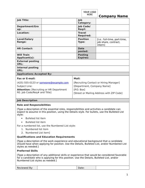 Free 15 Job Description Forms In Pdf Ms Word