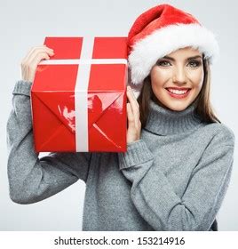 Christmas Santa Hat Isolated Female Portrait Stock Photo 153214916