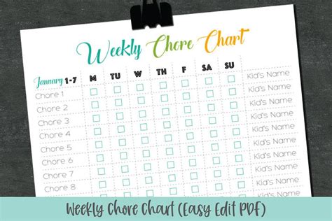 Weekly Chore Chart Editable Pdf Kids Chore Chart 326662