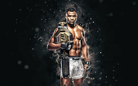 Download Wallpapers Francis Ngannou 4k White Neon Lights Cameroonian