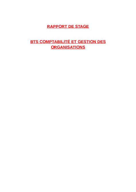 Pdf Rapport De Stage Bts ComptabilitÉ Et Gestion Des Organisations