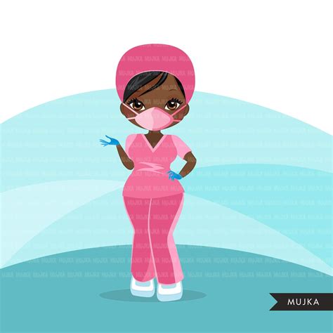 nurse clipart with mask pink scrubs hospital graphics print and cut mujka cliparts
