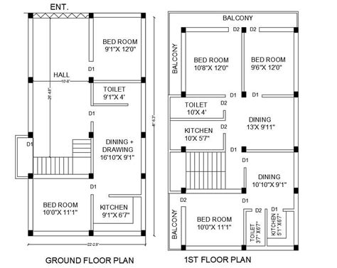 Ground Floor Plan Details Of Small House Cad Drawing