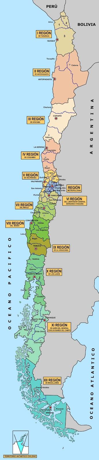 Mapas De Chile Mapa De Chile Y Sus Regiones