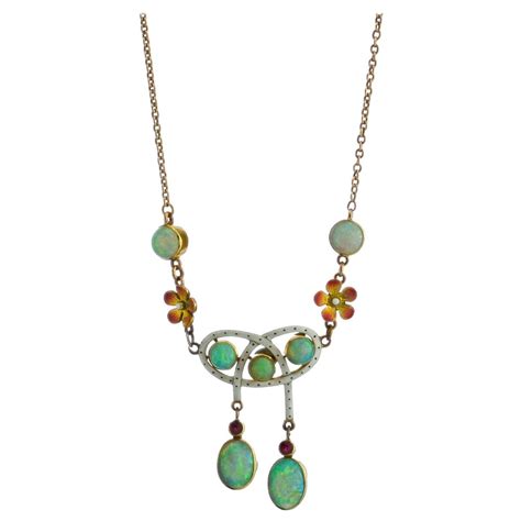Murrle Bennett And Co Art Nouveau Opal Gold Necklace At 1stdibs