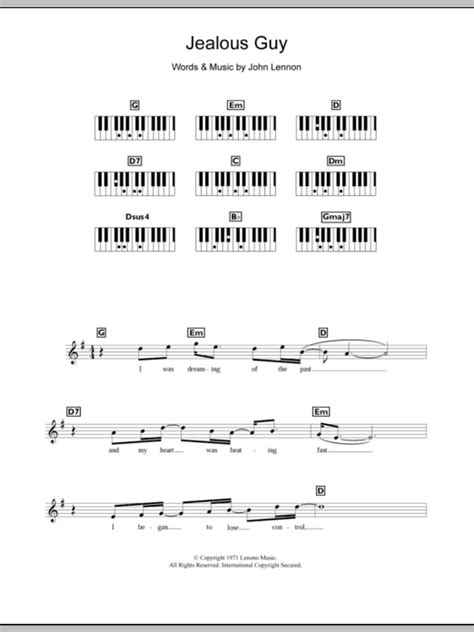 Jealous Guy Sheet Music John Lennon Piano Chordslyrics