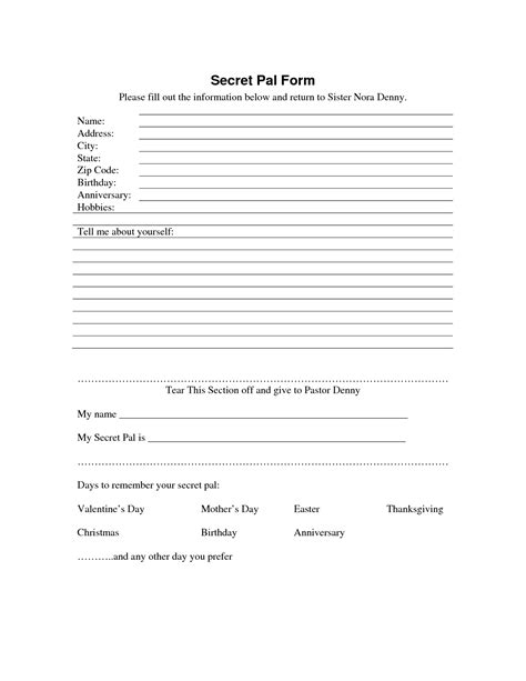 Free Printable Secret Pal Forms Free Printable
