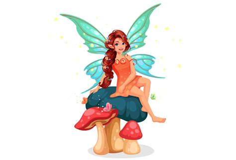 Cute Little Fairy Sitting On Mushroom 587751 Vector Art At Vecteezy