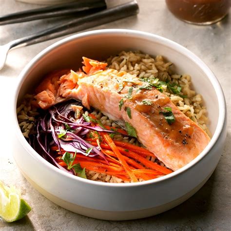 Thai Salmon Brown Rice Bowls Recipe Taste Of Home