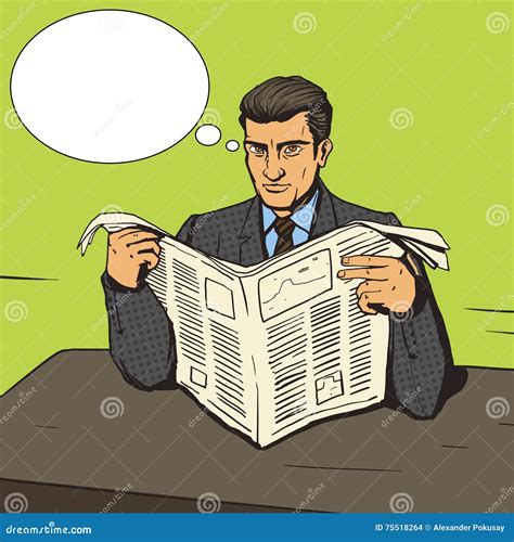 Man Reading Newspaper Pop Art Vector Illustration Stock Vector