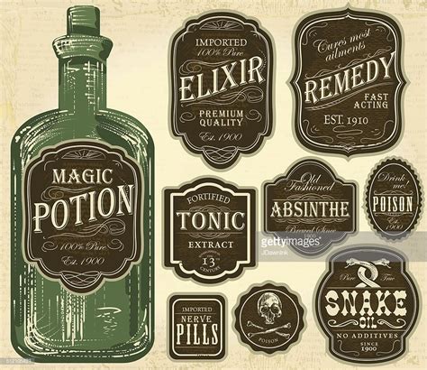 Set Of Assorted Old Fashioned Labels With Bottle Just Place Label