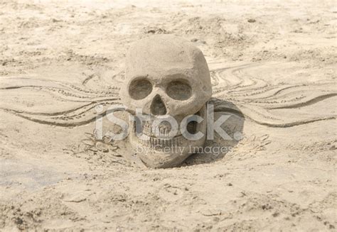 Skull Sculpture Carved From Sand On A Beach Stock Photo Royalty Free