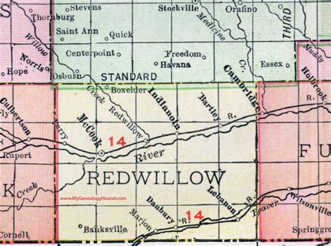 Red Willow County Nebraska Map 1912 Mccook Indianola Lebanon