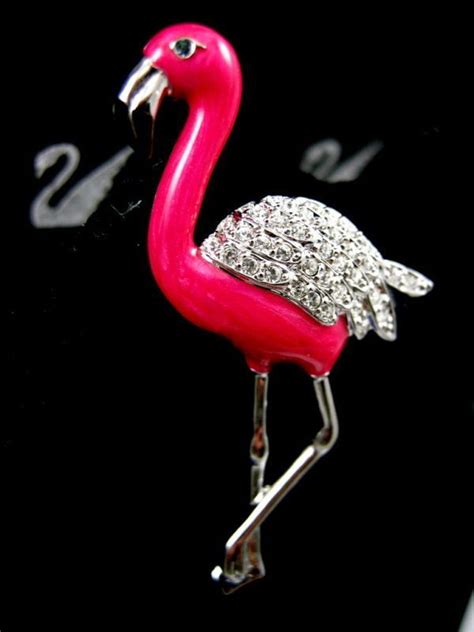 Signed Swarovski Flamingo Bird Pin Brooch Retired New Rare