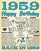 1959 Fun Facts 1959 Birthday for Husband Birthday Gift for | Etsy ...
