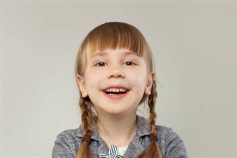Happy Girl Face Close Up Portrait Kid On White Background Stock Image