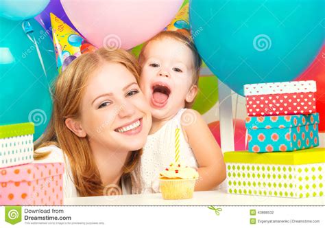 Happy birthday gifts for daughter. Birthday. Mom, Daughter, Balloons, Cake, Gifts Stock Photo ...
