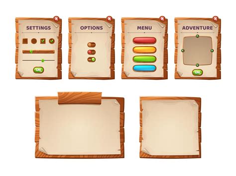 Game Ui Scrolls Wood Boards And Antique Parchment 14343270 Vector Art