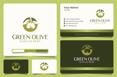 Conception De Logo Olive Verte Et Carte De Visite Vecteur Premium