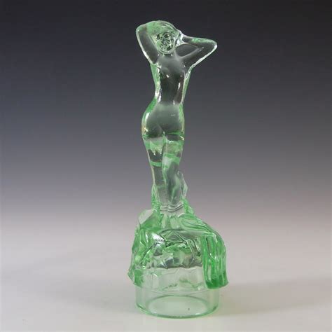 Bagley Art Deco Vintage Green Glass Andromeda Nude Lady Figurine