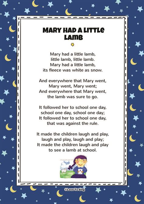 Mary Had A Little Lamb Rhyme Free Kids Videos And Activities Nursery