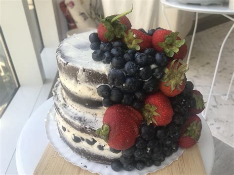 Naked Chocolate Cake With Buttercream And Berry Waterfall R Baking