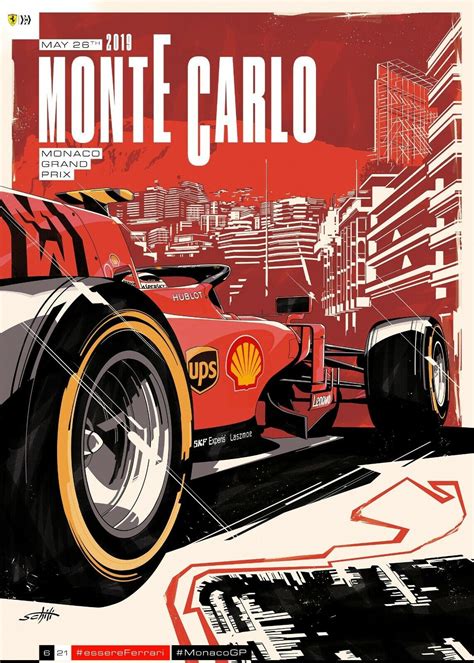 Ferrari F1 Monte Carlo Monaco Grand Prix 2019 Vintage Racing 22x17in