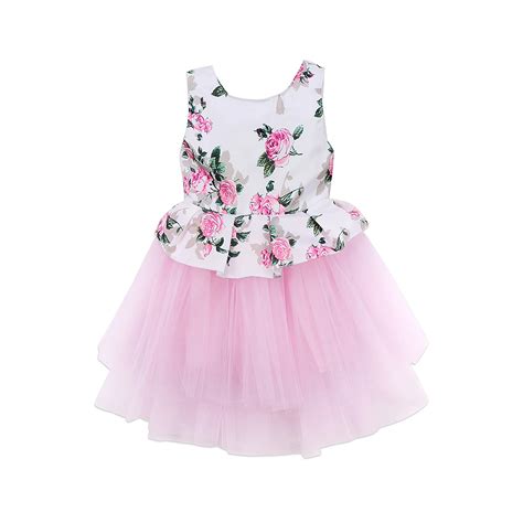 Hot Toddler Baby Girls Princess Floral Pink Tutu Tulle Sleeveless Dress