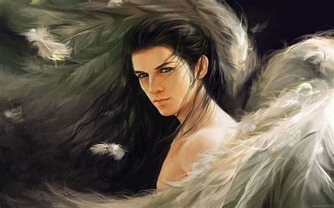 Fantasy Wings Angel Face Black Hair Archangel Hd Wallpaper Peakpx