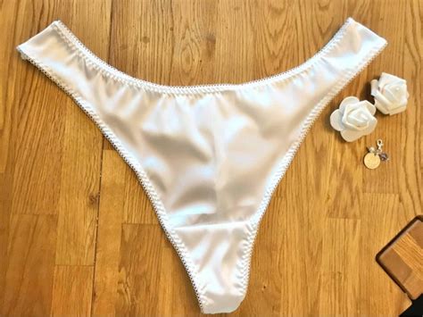 white stretch satin thong wedding underwear sizes uk8 22 etsy