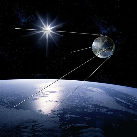 After the surprise public impact of sputnik 1, the satellite and launch teams were called back from vacation and in one month assembled sputnik 2 (using equipment already developed for dog sounding rocket flights). Sputnik 1 Satellite in Orbit Digital Art by Erik Simonsen