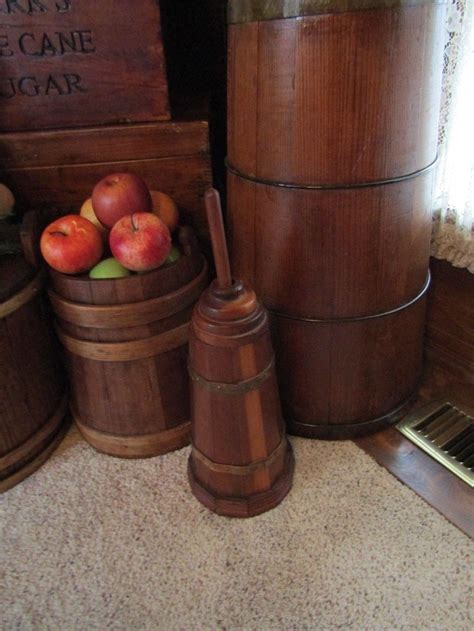 Small Wooden Butter Churn W Copper Bands Orig Lid Dasher Tall Antique Price Guide