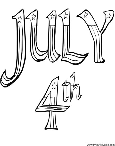July 4th Coloring Page July 4th Written In Patriotic Style