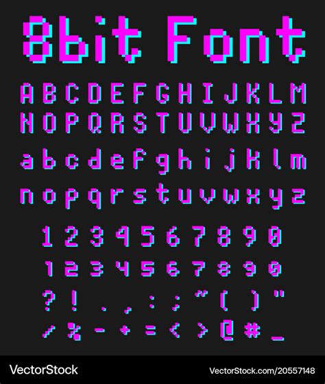 8bit Font Alphabet Retro Style Game Type Vector Image