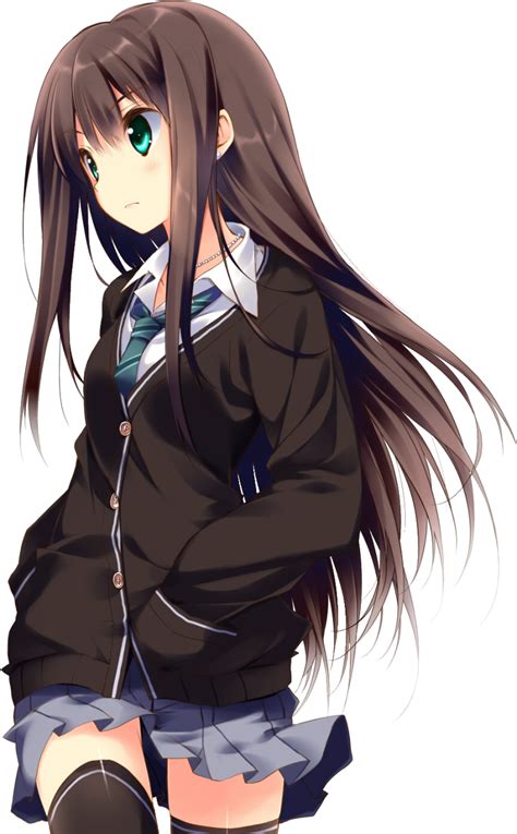 Anime Girl With Brown Hair And Blue Eyes Png