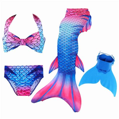 Children Swimmable Mermaid Tail With Monofin Fin Bikinis Set Girls Kids