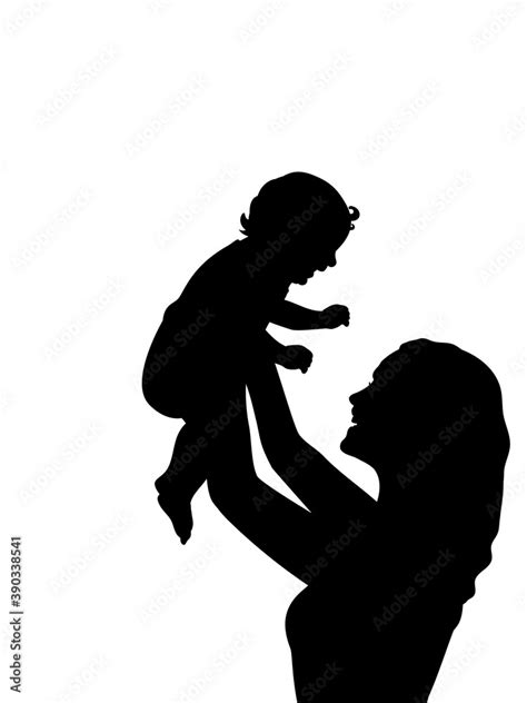 Silhouette Happy Mother Holding Newborn Baby In Air Closeup Stock