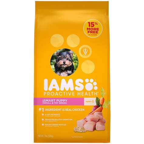 The protein content is exceptional at 33%, and the fat is relatively low at 14%. Iams ProActive Health Smart Puppy Small & Toy Breed Dry ...