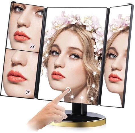 Tri Fold Lighted Vanity Makeup Mirror With 22 Led Lights Touch Screen And 3x2x1x