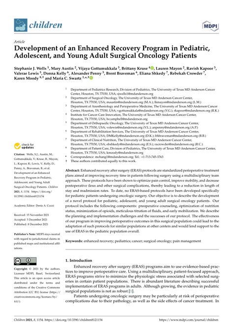 Pdf Development Of An Enhanced Recovery Program In Pediatric